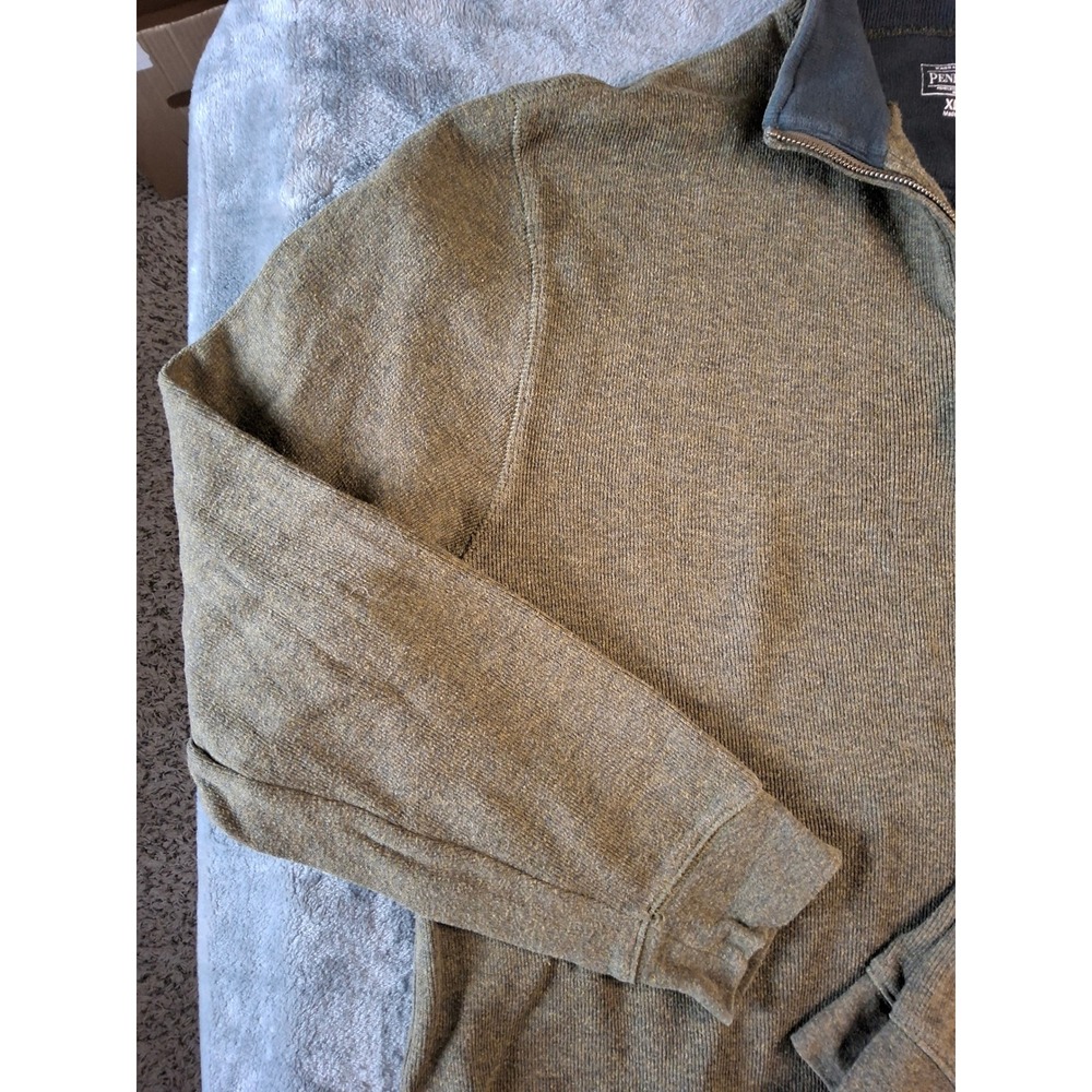Pendleton Mens XL Olive‎ Green Heather Quarter Zip Pullover Sweater Chest Pocket - Picture 2 of 9
